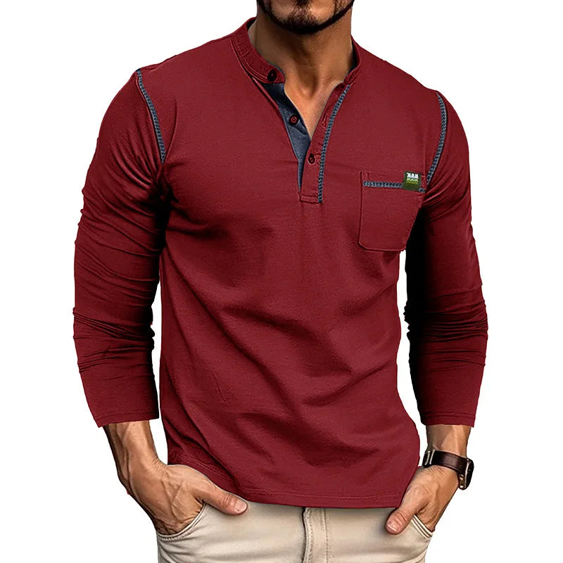 Garrett | Cotton Henley Long Sleeve Tee