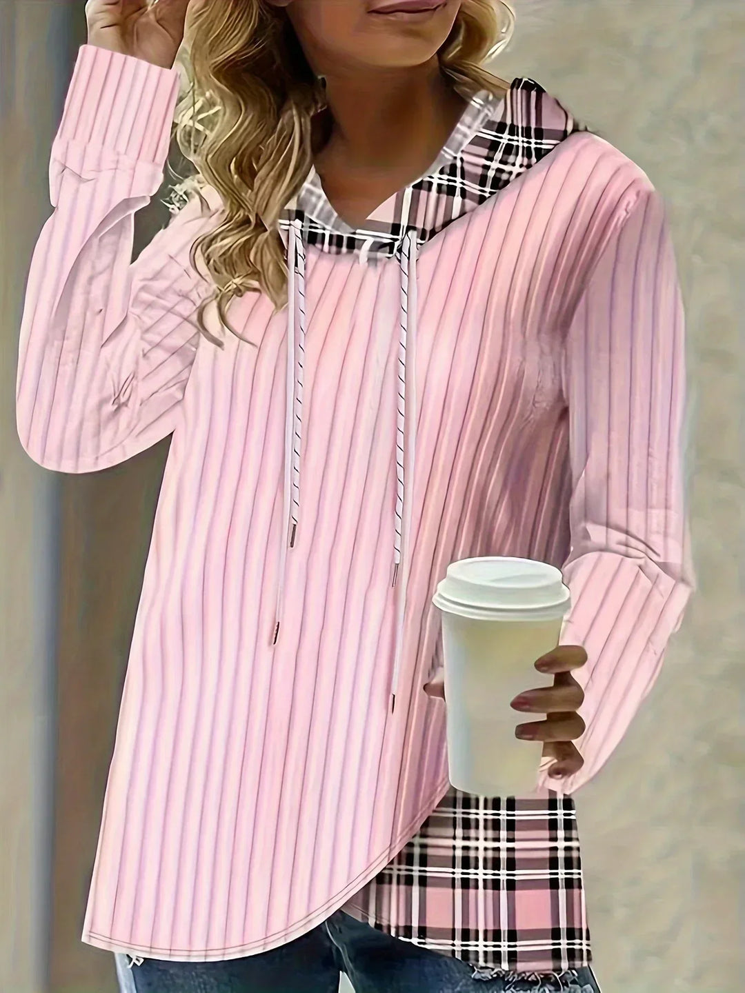 Maeve | Plaid-Trim Knit Hoodie