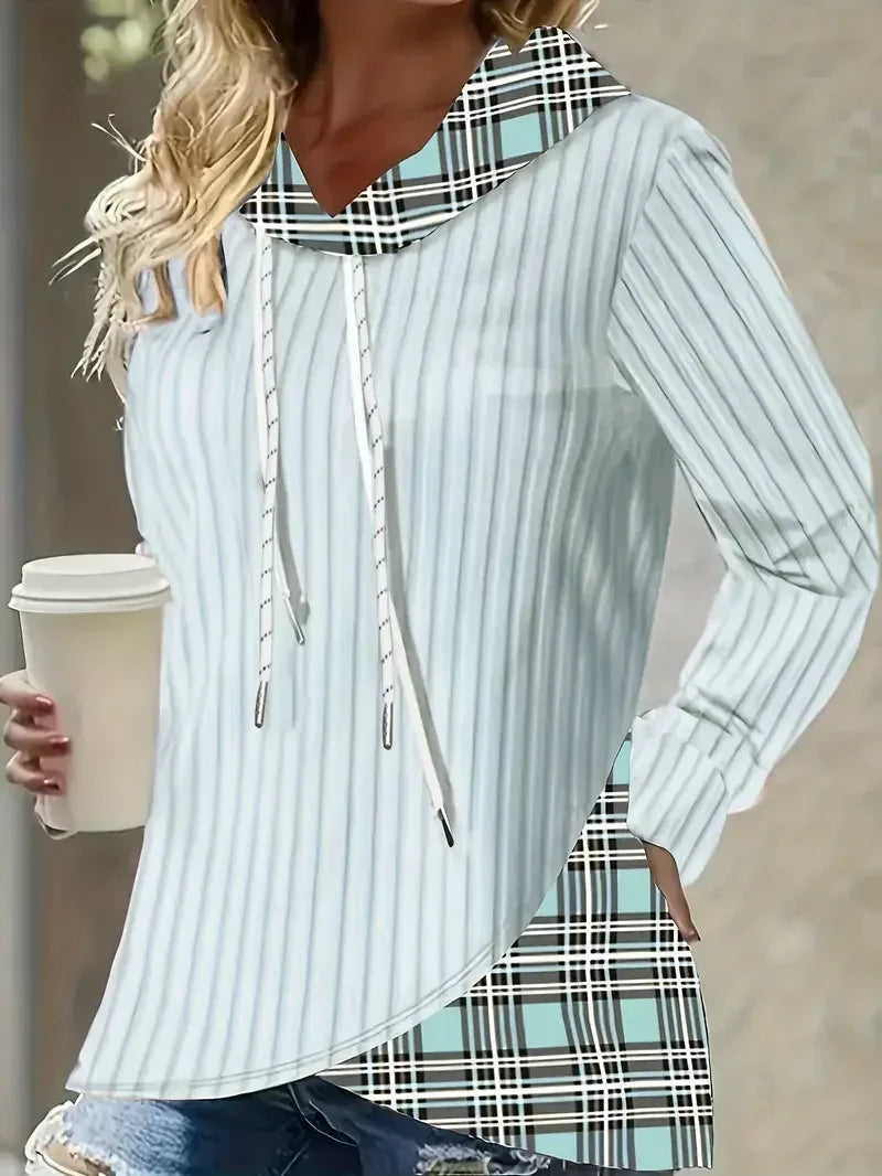 Maeve | Plaid-Trim Knit Hoodie