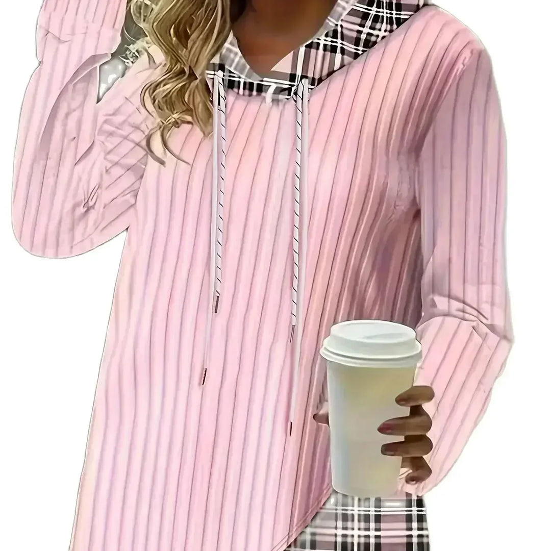 Maeve | Plaid-Trim Knit Hoodie