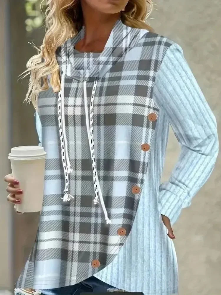 Maeve | Plaid-Trim Knit Hoodie