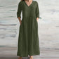 Women Cotton And Linen Loose Dress Long Spring Autumn Casual Half-sleeved Simple Style Long Dress solid Vestidos Female