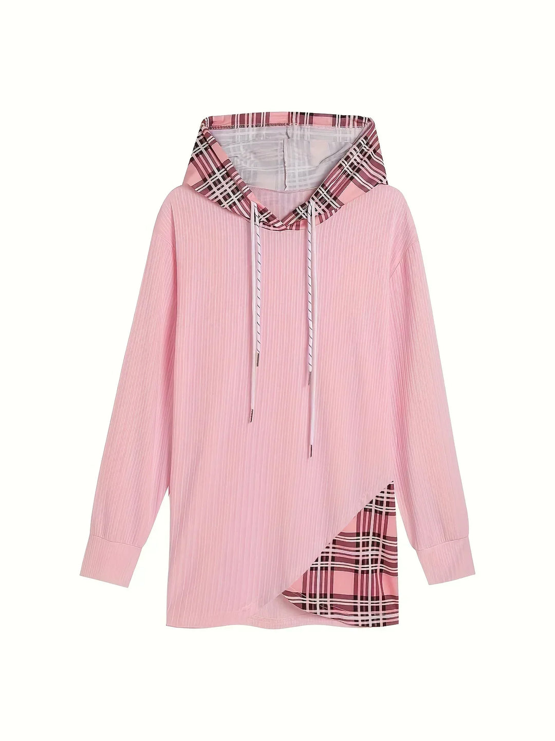 Maeve | Plaid-Trim Knit Hoodie