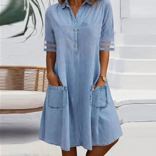 Jill | Denim Mini Jurk met Zijzakken