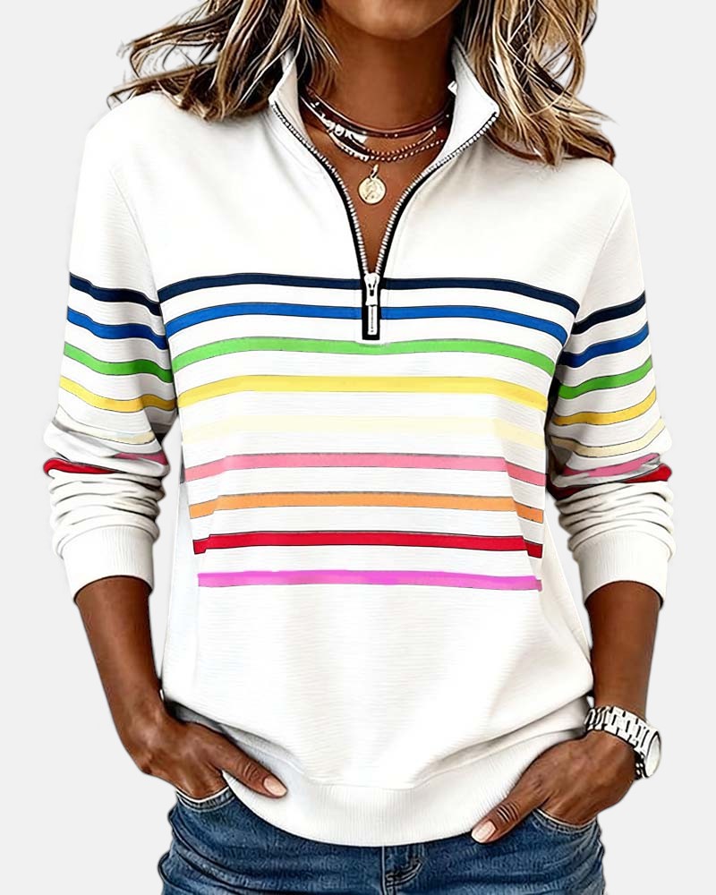 Monique | Half-Zip Striped Knit Top