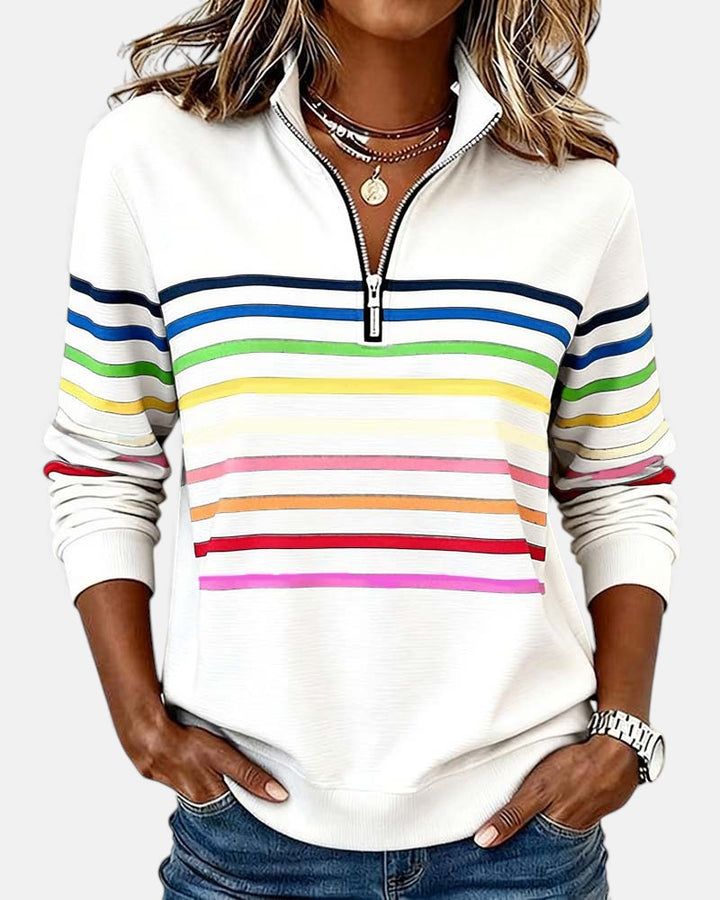 Monique | Half-Zip Striped Knit Top