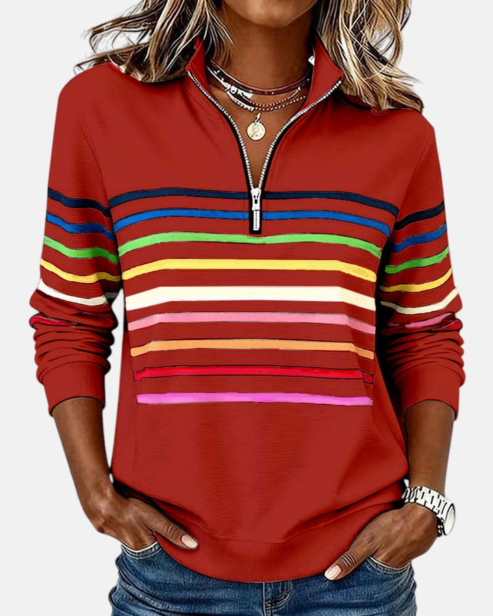 Monique | Half-Zip Striped Knit Top