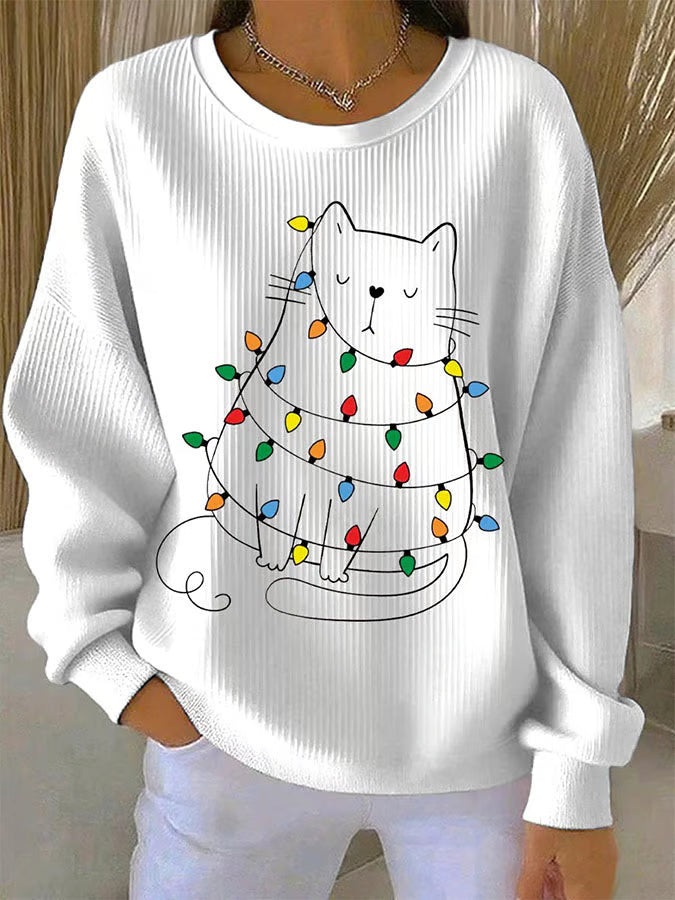 Faye | Festive Cat Motif Knit Sweater