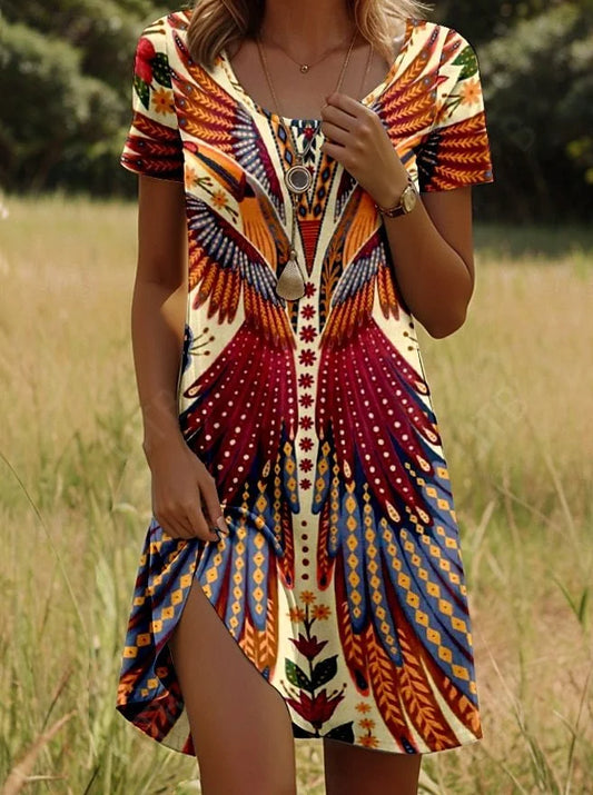 Tessalie | Zomerjurk met artistieke print