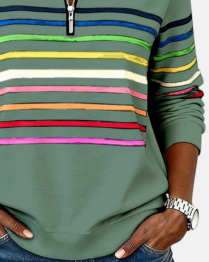 Monique | Half-Zip Striped Knit Top