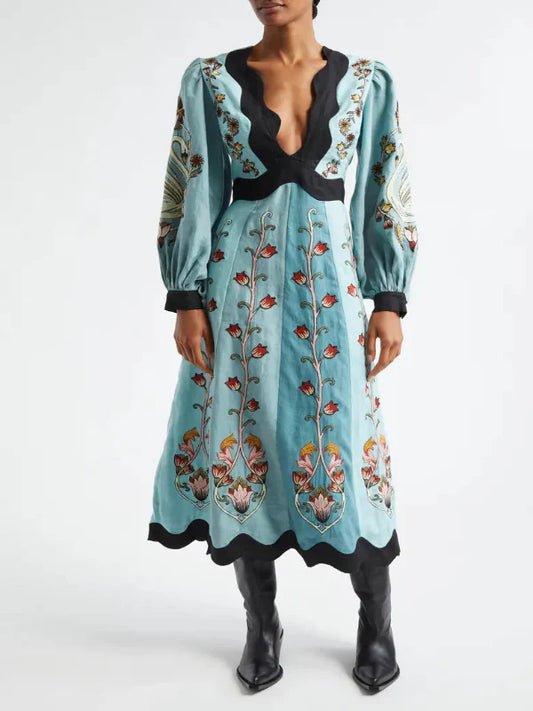 Sophia | Blauwe Midi Jurk