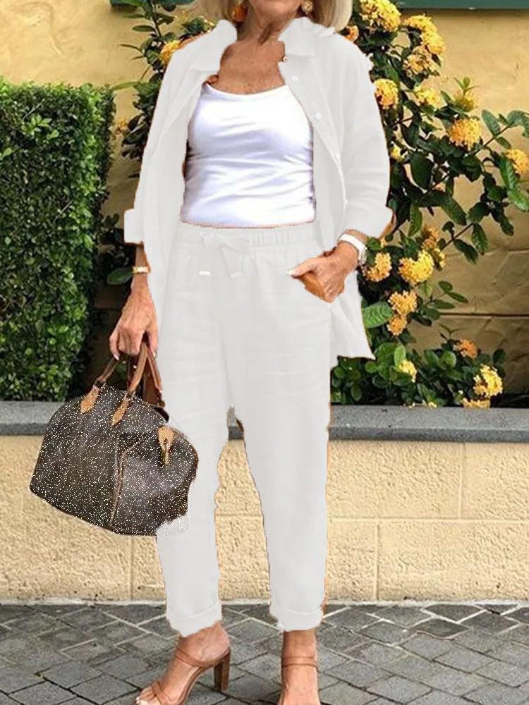 Conjunto Casual em Linho e Algodão Blusa + Calça + Brinde [Último Dia]