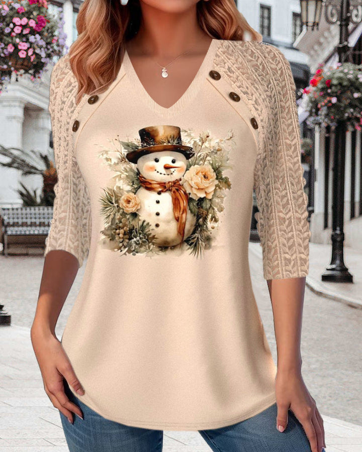Leslie | Fun V-neck Snowman Top