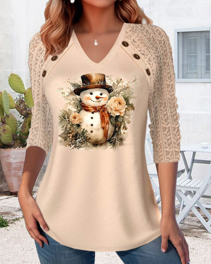 Leslie | Fun V-neck Snowman Top