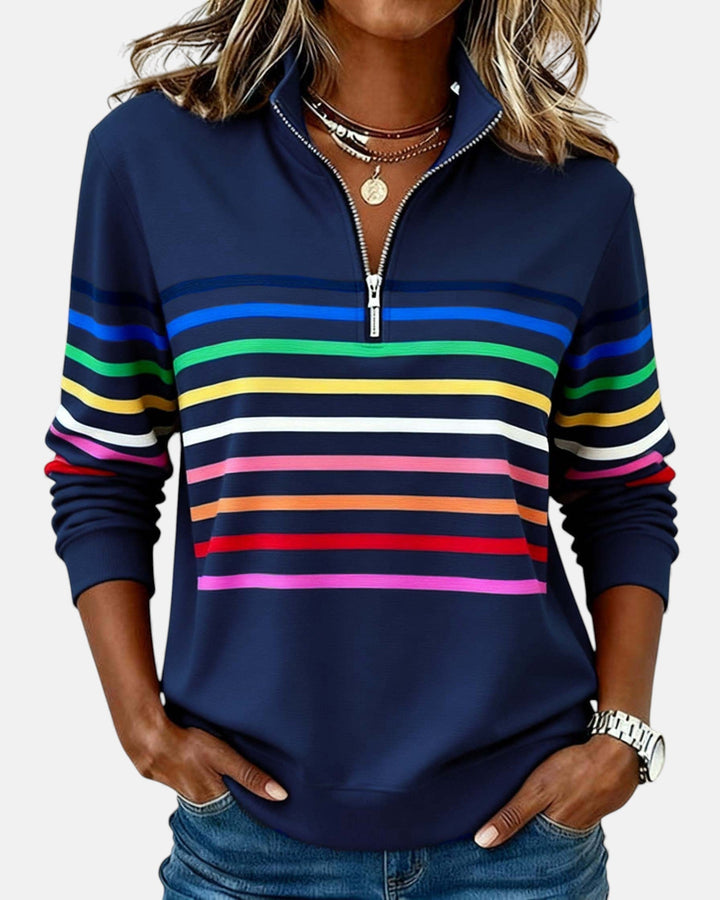 Monique | Half-Zip Striped Knit Top