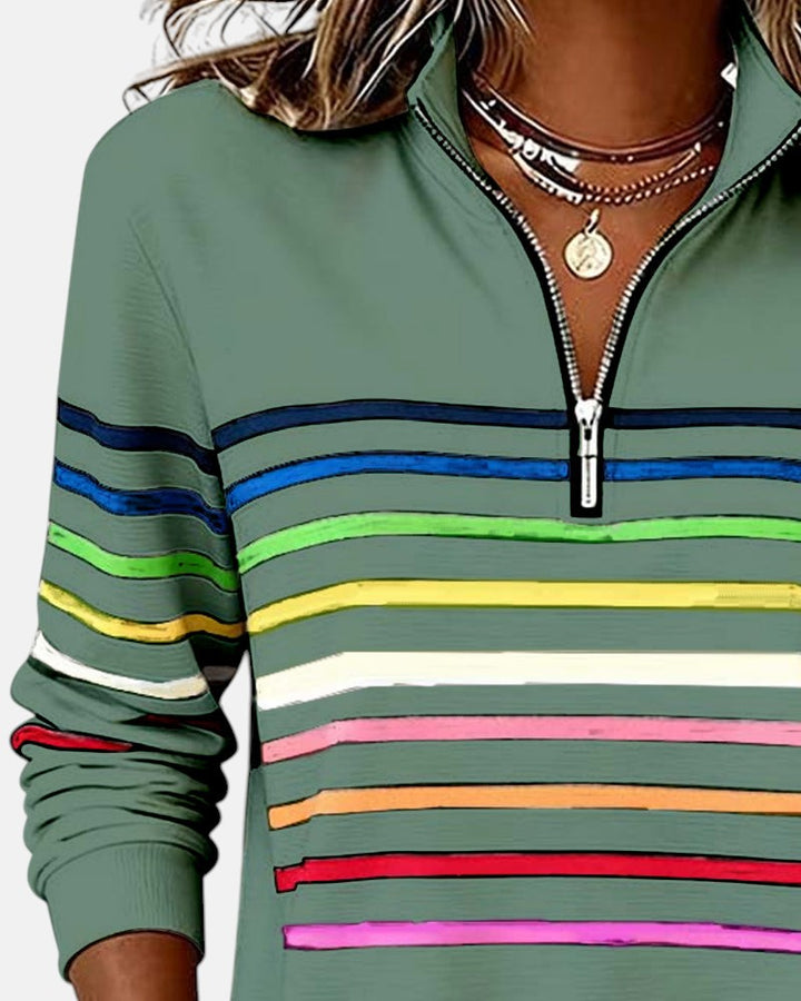 Monique | Half-Zip Striped Knit Top