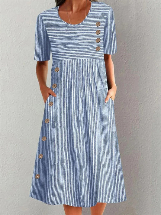 Renée | Gestreepte midi-jurk met elegante pasvorm