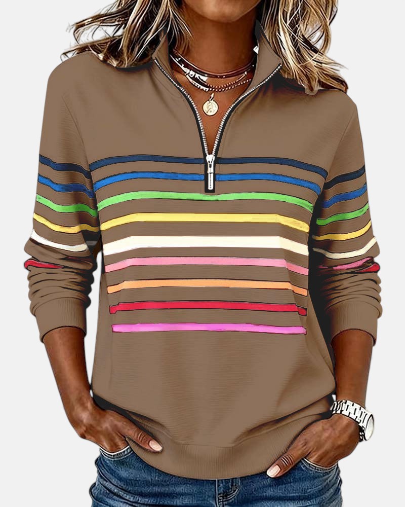 Monique | Half-Zip Striped Knit Top
