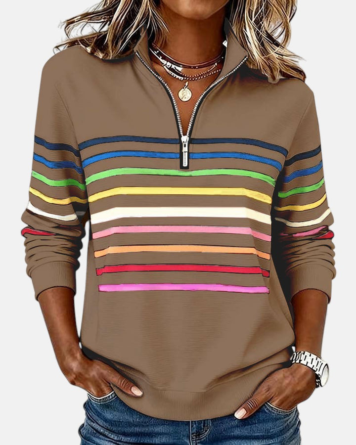 Monique | Half-Zip Striped Knit Top