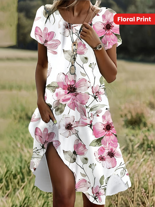 Noëlle | Zomerjurk met ronde hals en levendige bloemenprint
