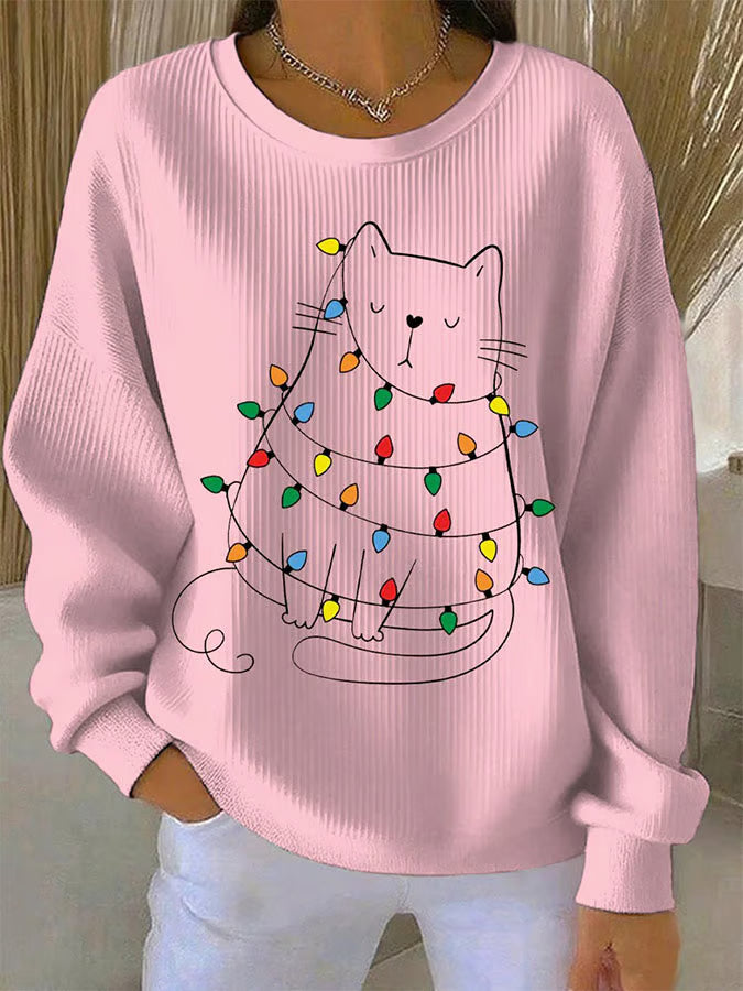 Faye | Festive Cat Motif Knit Sweater