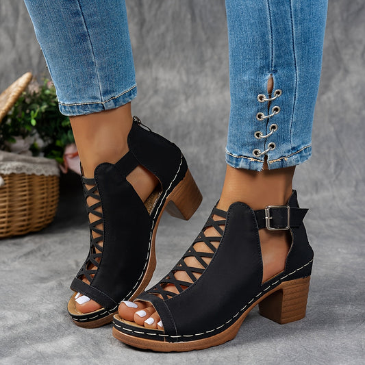 Isalie | Luchtige Blokhaksandalen met Cut-Out Design