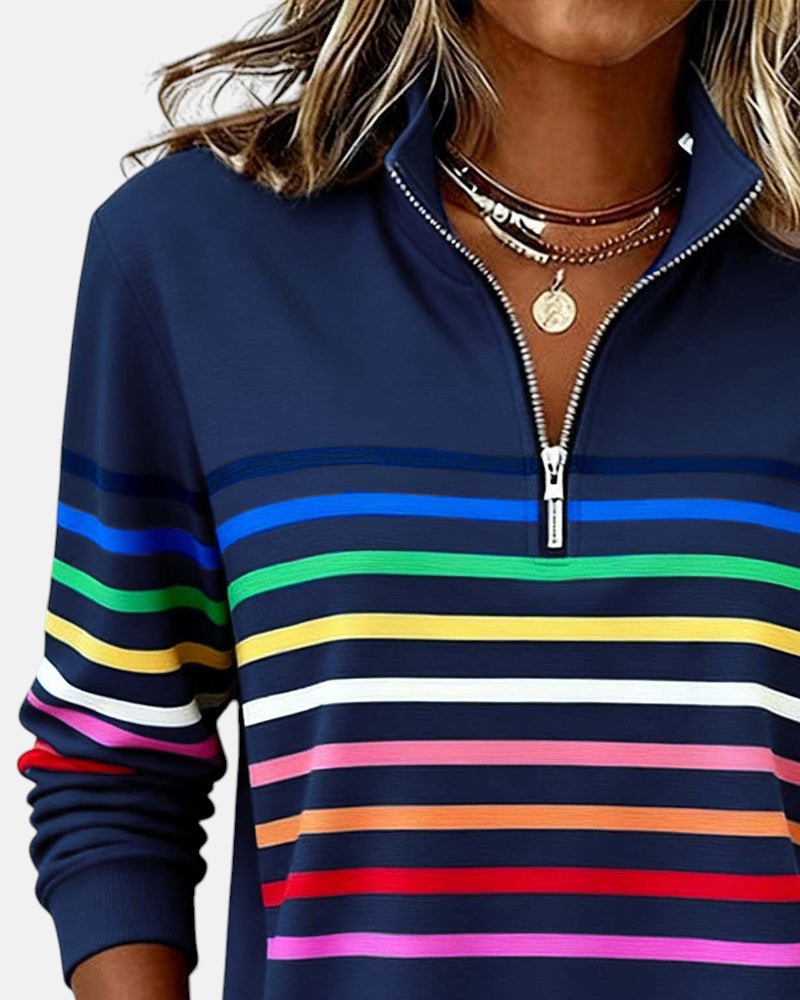 Monique | Half-Zip Striped Knit Top