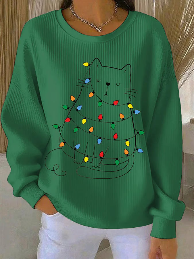 Faye | Festive Cat Motif Knit Sweater