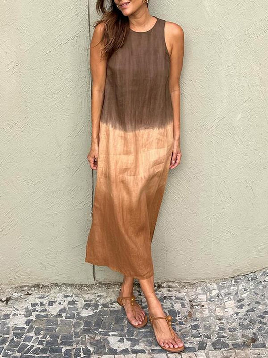 Thérèse | Maxi-jurk in natuurtinten met vloeiende pasvorm