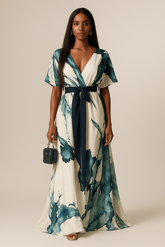 Celeste | Lange jurk met aquarelprint