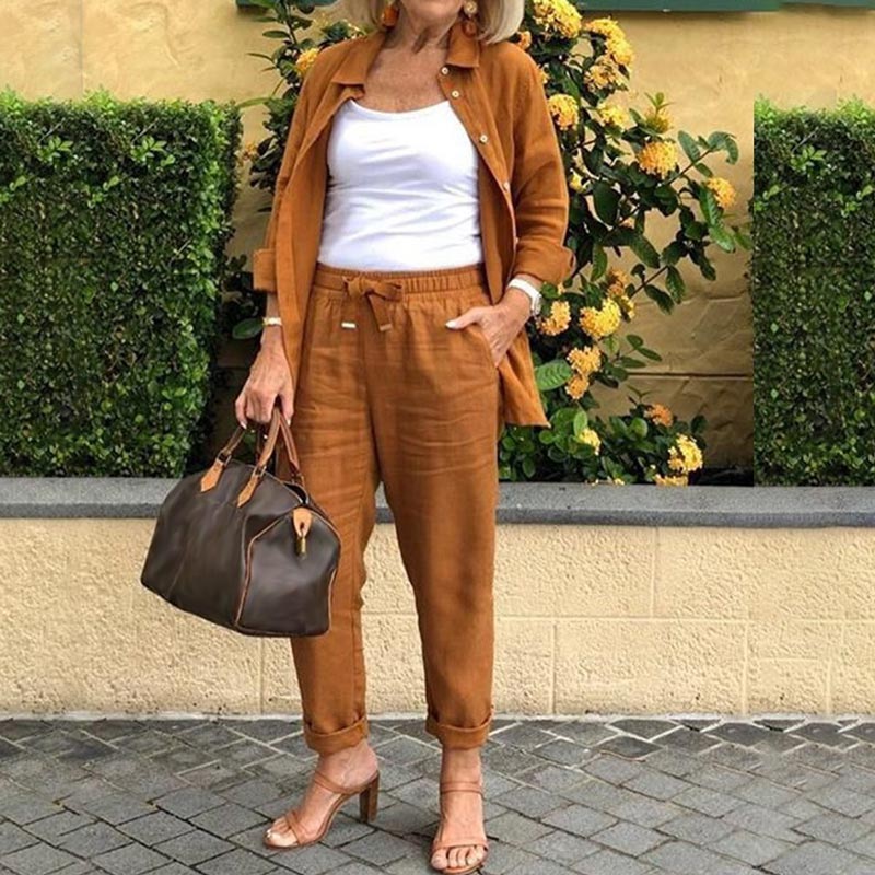 Zélie™ - Ensemble Chemise et Pantalon en Coton et Lin