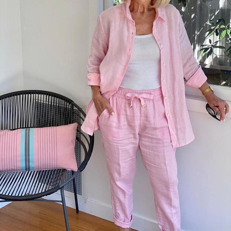 Zélie™ - Ensemble Chemise et Pantalon en Coton et Lin