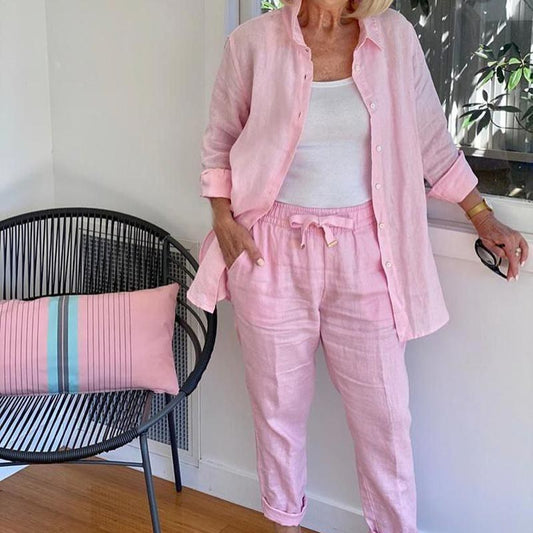 Zélie™ - Ensemble Chemise et Pantalon en Coton et Lin