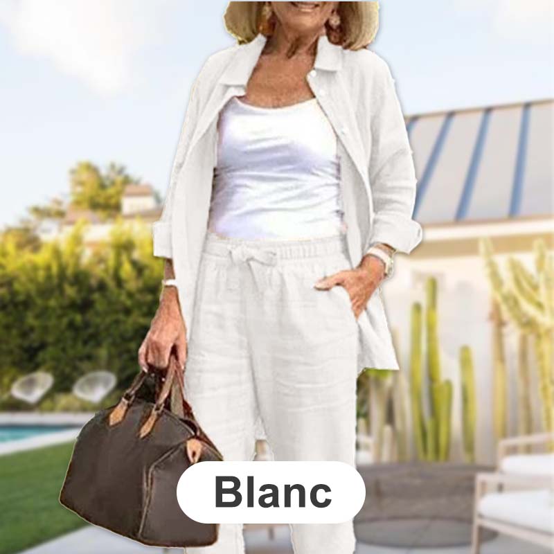 Zélie™ - Ensemble Chemise et Pantalon en Coton et Lin