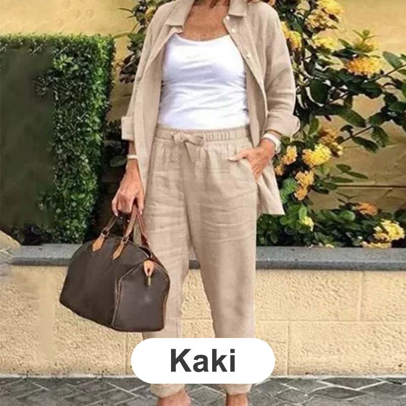 Zélie™ - Ensemble Chemise et Pantalon en Coton et Lin
