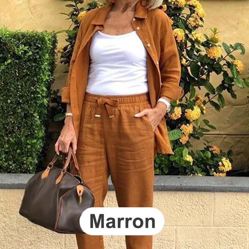 Zélie™ - Ensemble Chemise et Pantalon en Coton et Lin
