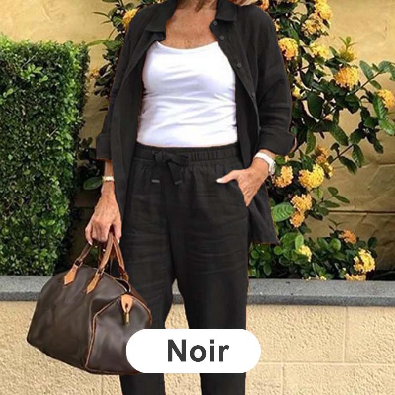 Zélie™ - Ensemble Chemise et Pantalon en Coton et Lin