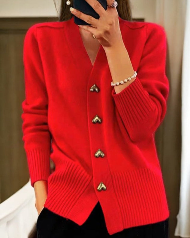 Evelyn | Romantic Heart-Button Cardigan